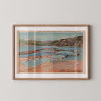 Vintage landscape postcard print of the layered, mineral-blue terraces of Mammoth Hot Springs, Yellowstone National Park. Printed as a giclée fine art print on archival matte paper.