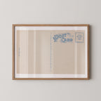 Vintage postcard-style print featuring a blank correspondence postcard design, with divided lines and vintage typography and no destination text. Printed as a giclée fine art print on archival matte paper.