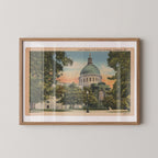 Vintage illustrated postcard print of the domed chapel at the United States Naval Academy in Annapolis, Maryland. Printed as a giclée fine art print on archival matte paper.