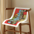 Vintage "Greetings from Kentucky" large letter postcard print, with oversized vintage-style block letters spelling KENTUCKY filled with nostalgic scenic snapshots, celebrating Kentucky as a U.S. state travel keepsake. Printed as a giclée fine art print on archival matte paper.