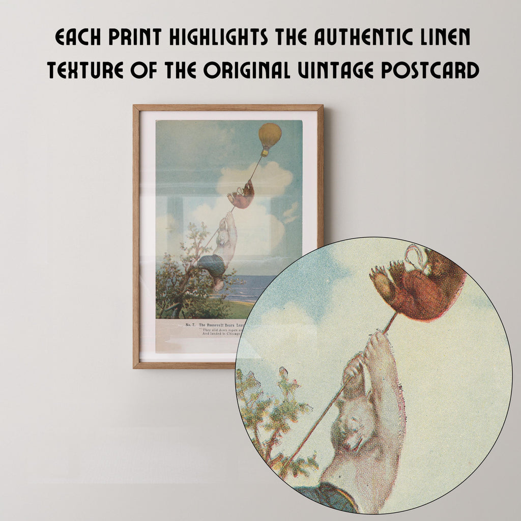 Vintage illustrated postcard print of a classic teddy bear, rendered in a soft, nostalgic storybook style. Printed as a giclée fine art print on archival matte paper.