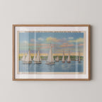 Vintage landscape postcard print of sailboats gliding across the Severn River in Annapolis, Maryland. Printed as a giclée fine art print on archival matte paper.