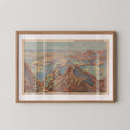 Vintage landscape postcard print of the Grand Canyon's vast, layered rock walls stretching to the horizon. Printed as a giclée fine art print on archival matte paper.