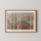 Vintage landscape postcard print of the Grand Canyon's vast, layered rock walls stretching to the horizon. Printed as a giclée fine art print on archival matte paper.