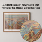 Vintage landscape postcard print of the Grand Canyon's vast, layered rock walls stretching to the horizon. Printed as a giclée fine art print on archival matte paper.
