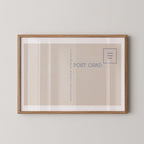 Vintage postcard-style print featuring a blank correspondence postcard design, with divided lines and vintage typography and no destination text. Printed as a giclée fine art print on archival matte paper.