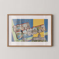 Vintage "Greetings from South Dakota" large letter postcard print, with oversized vintage-style block letters spelling SOUTH DAKOTA filled with nostalgic scenic snapshots, celebrating South Dakota as a U.S. state travel keepsake. Printed as a giclée fine art print on archival matte paper.