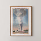 Vintage landscape postcard print of Old Faithful Geyser erupting in a tall plume of steam and water, Yellowstone National Park. Printed as a giclée fine art print on archival matte paper.