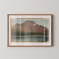 Vintage landscape postcard print of Mount Moran's rugged peak rising over the valley, Grand Teton National Park. Printed as a giclée fine art print on archival matte paper.
