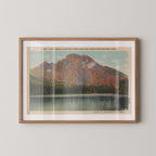 Vintage landscape postcard print of Mount Moran's rugged peak rising over the valley, Grand Teton National Park. Printed as a giclée fine art print on archival matte paper.