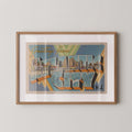 Vintage "Greetings from Atlantic City" large letter postcard print, with oversized vintage-style block letters spelling ATLANTIC CITY filled with nostalgic scenic snapshots, celebrating Atlantic City as a classic American city travel keepsake. Printed as a giclée fine art print on archival matte paper.