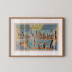 Vintage "Greetings from Atlantic City" large letter postcard print, with oversized vintage-style block letters spelling ATLANTIC CITY filled with nostalgic scenic snapshots, celebrating Atlantic City as a classic American city travel keepsake. Printed as a giclée fine art print on archival matte paper.